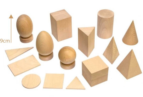 Geometrische Körper und Grundtäfelchen, Holz natur