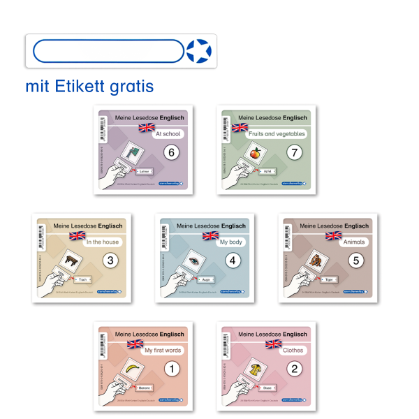 VK - Meine Lesedose Englisch 1 bis 7 - komplette Sammlung mit 7 Dosen - Jetzt neu mit Etikett zum Beschriften