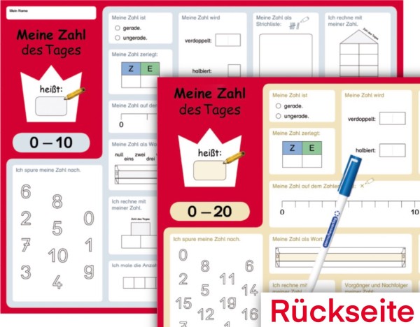 Meine Zahl des Tages 0-10 und 0-20 - Lerntafel mit Stift