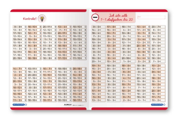 Ich übe alle Subtraktionsaufgaben im Zahlenraum bis 20 - Lerntafel ohne Stift