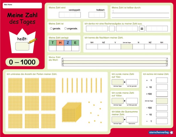 Meine Zahl des Tages 0-1000 - Lerntafel ohne Stift