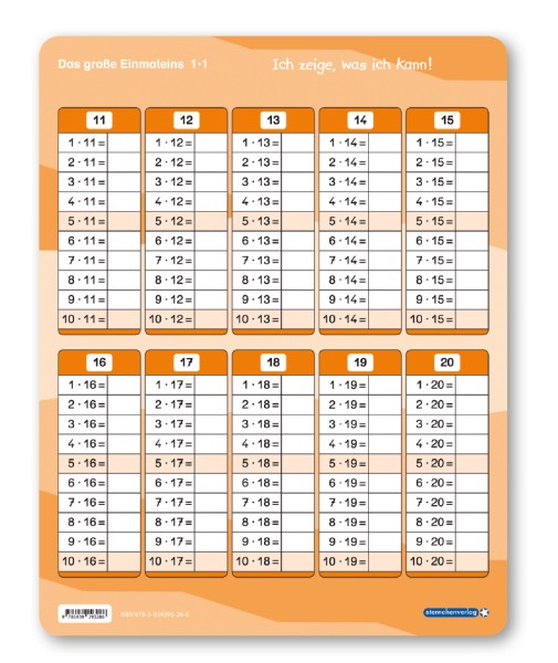 Das große Einmaleins - Lerntafel ohne Stift