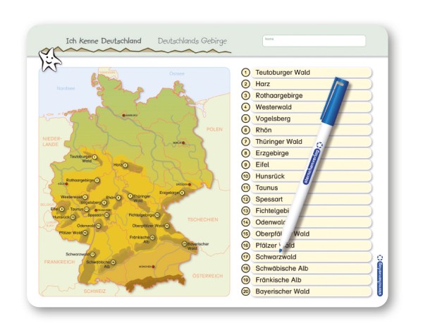 Ich kenne Deutschland - Deutschlands Gebirge - Lerntafel mit Stift