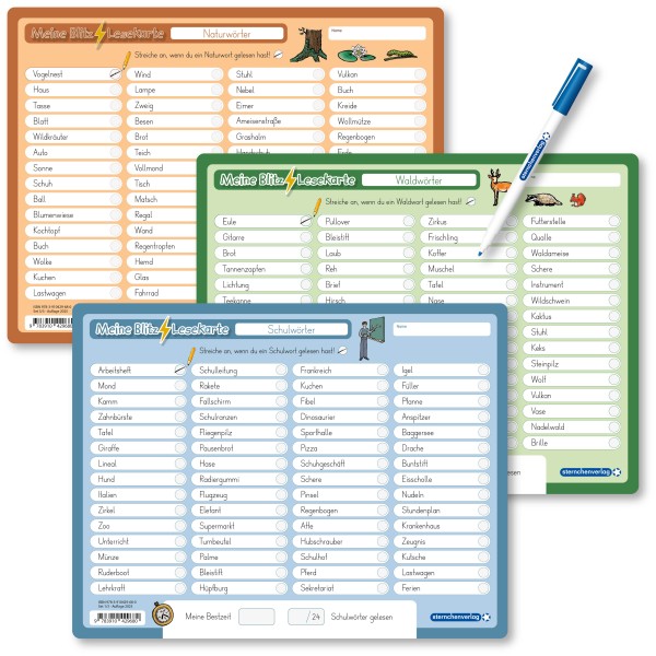 Meine Blitzlesekarten - Suchwörter - 3 Lerntafeln mit Stift