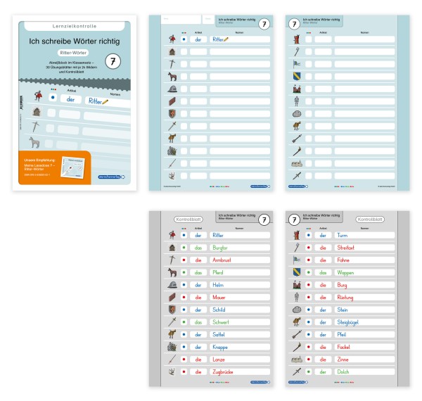Ich schreibe Wörter richtig - Abreißblock 7 - Lernzielkontrolle - Ritter-Wörter