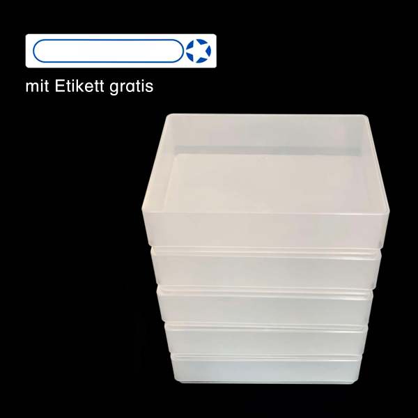 5 Rechteckdosen A6 (hoch) - Jetzt neu mit Etikett zum Beschriften