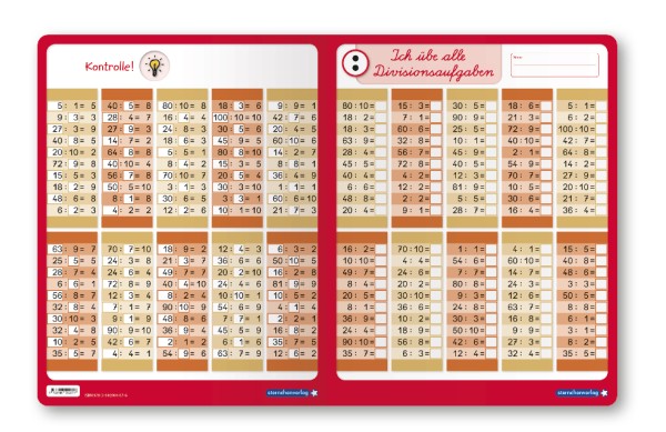 Ich übe alle Divisionsaufgaben - Lerntafel ohne Stift