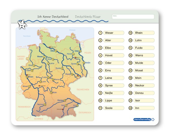 Ich kenne Deutschland - Deutschlands Flüsse - Lerntafel ohne Stift