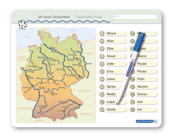 Ich kenne Deutschland - Deutschlands Flüsse - Lerntafel mit Stift