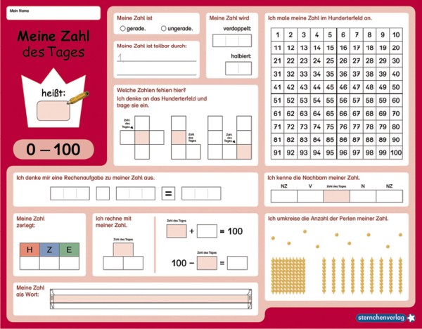 Meine Zahl des Tages 0-100 - Lerntafel ohne Stift