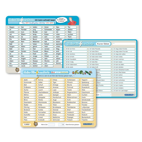 Meine Blitzlesekarten im Set - 3 Lerntafeln ohne Stift - zur Leseförderung 1. Klasse