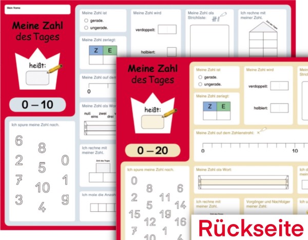 Meine Zahl des Tages 0-10 und 0-20 - Lerntafel ohne Stift