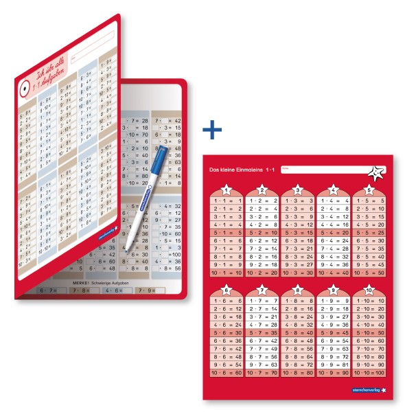 Ich übe alle 1x1 Aufgaben + Das kleine Einmaleins im Set - Lerntafel mit Stift