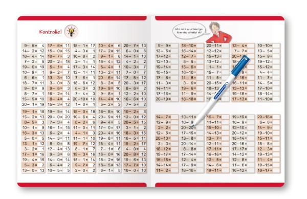 Ich übe alle Subtraktionsaufgaben im Zahlenraum bis 20 - Lerntafel mit Stift