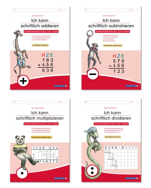 Ich kann schriftlich addieren, subtrahieren, multiplizieren und dividieren im Set - 4 Hefte