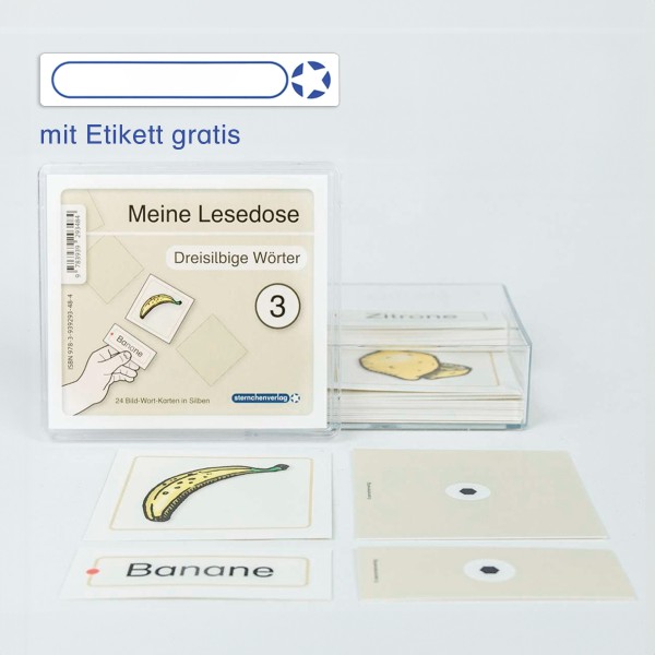 Meine Lesedose 3 - Dreisilbige Wörter - Jetzt neu mit Etikett zum Beschriften - SALE Restposten!