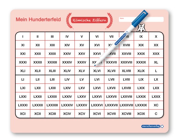 Mein Hunderterfeld Römische Ziffern - Lerntafel mit Stift